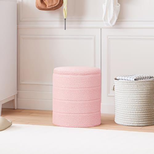 PINPLUS Compact Round Folding Storage Ottoman, Pink Boucle Footstool - Image 7