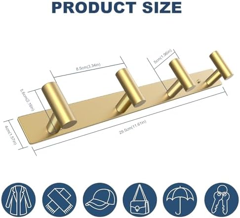 VAEHOLD Hat and Coat Wall Mount Rack - Hooks for Robes, Bags, Keys, and Towels - Bathroom Towel Hanger Organizer (Gold, “T“ Shape 4 Hooks 1 Pack) - Image 7