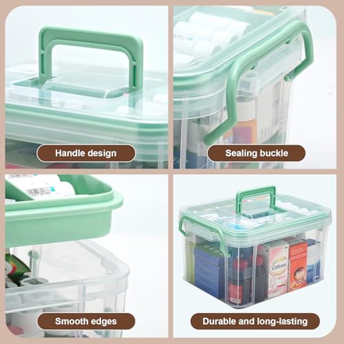 15QT Clear Medicine Organizer Storage Box with Handle & Tray - Thickened Plastic Empty First Aid Box, Multipurpose Medical Container with Lids/Labels, Medication Caddy for Home, Baby, Elderly, Dorm - Image 6