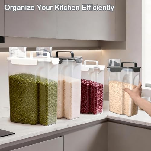 Komzon Rice Storage Containers, Airtight Cereal Containers Storage, with Pouring Spout Portable Handle for Flour, Pasta, Grain and Baking, Pet Dog Cat Bird Food Container 20lb White - Image 7