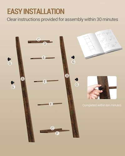 Hzuaneri Blanket Ladder, Decorative Quilt Rack with 4 Removable Hooks - Image 7