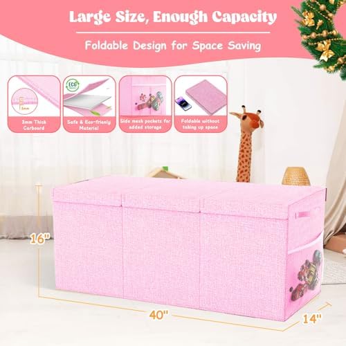 Large Toy Box Storage with Lid, Collapsible Sturdy Toy Chest Bin Pink - Image 7