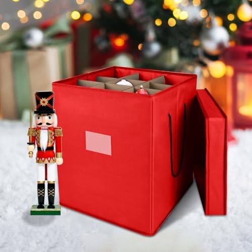 Christmas Nutcracker and Figurine Collectible Storage Box, Fits 9 Holiday Ornaments, Stores Up to 16" Tall Ornaments, Holiday Decor Organizer with Dividers, Nutcracker not Included(Red) - Image 7