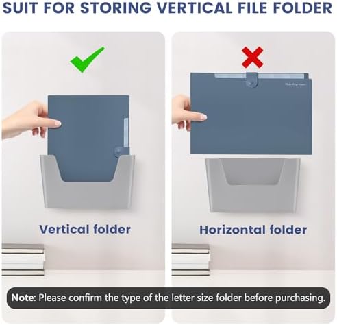 JOMOLA No Drilling File Holder 2 Pack Mail Organizer Wall Mount File Organizer Holder Office Wall Hanging Files Magazines Organizer Plastic Door Mount Wall Pocket with Adhesive Pad, Grey Color - Image 7