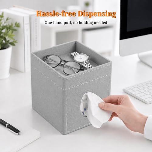 LAMOTI Tissue Box Cover Square with Storage, PU Leather Cube Tissue Holder - Image 6