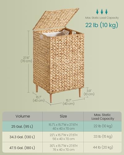 SONGMICS Laundry Hamper With Lid, 95 L Wicker Handwoven Water Hyacinth - Image 6