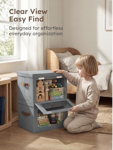 Homsorout Medium Fabric Storage bins - Collapsible Storage Bins with Open Window, 5 Pack Closet Baskets for Shelves, Stackable Decorative Boxes for Home, Dorm, Grey, 13.7"x 9.8" x 9.8" - Image 4