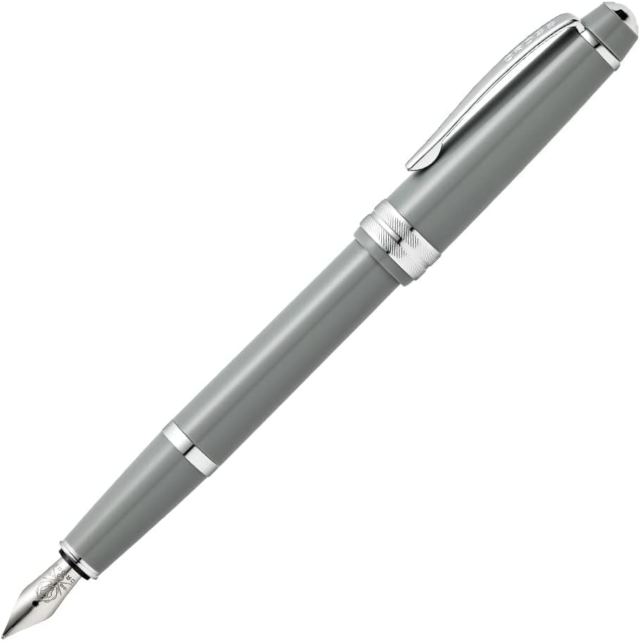 Cross Bailey Light Refillable Fountain Presented in a Everyday Gift Box - Medium Point, Black Ink, Polished Gray