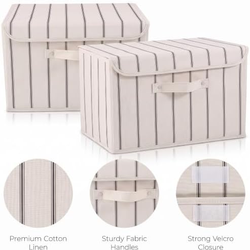 Decorative Linen Storage Boxes with Lids - Spacious Set of 2 Organizer Bins - Image 7