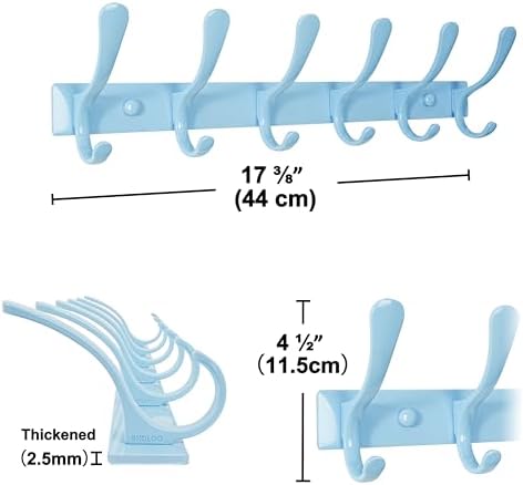 SKOLOO Wall Mounted Coat Rack - 6 Hooks, Heavy Duty, Stainless Steel, Metal Wall Hangers, Sturdy Coat Hooks for Hanging Coats, Jacket, Clothes, Hat, Blue - Image 5