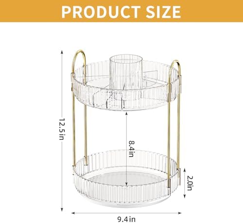 360° Rotating Makeup Organizer, Large-Capacity Skincare Make Up Storage 2 Tier Perfume Organizers Cosmetic Dresser Organizer with Makeup Brush Holder, Fits Bedroom, Bathroom, Vanity Shelf Countertop - Image 6