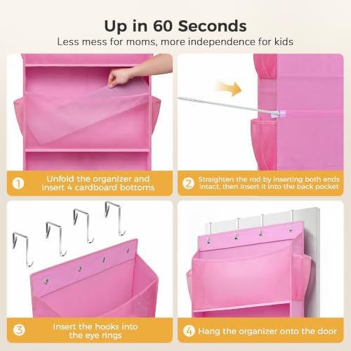 Over Door Stuffed Animal Storage Organizer Large Plush Toy Holder with Mesh Window Pink - Image 6