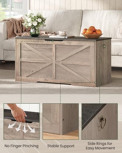 CHOEZON Storage Chest, 39.4" Wooden Storage Trunk, Retro Storage Bench with Safety Hinge, Toy Chest Storage, Farmhouse Style, for Bedroom, Living Room, Charcoal Gray and Greige MCW10HC - Image 6