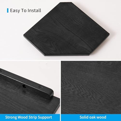 Corner Wall Shelves Set 2 Solid Oak Wood with Wire Hole Wall Mount,Black - Image 6