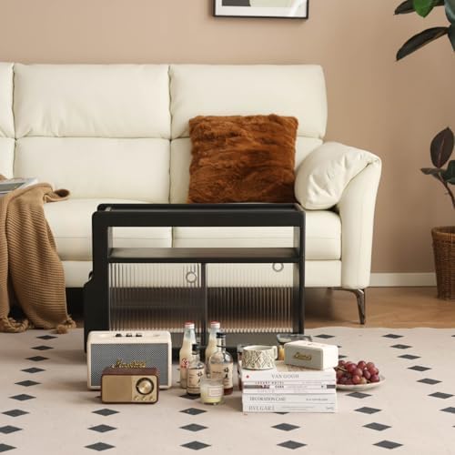 Side Table with Storage, Solid Wood Rolling End Table for Couch - Image 6