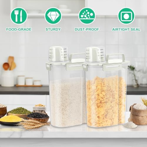 TBMax Rice Container Cereal Storage Container 2 Pack 5 Lbs, Kitchen Pantry Dry Food Storage Holder with Easy-Pouring Spout & Handy Cup, Small Pet Dog Cat Food Dispenser for Daily Feeding -Beige - Image 7