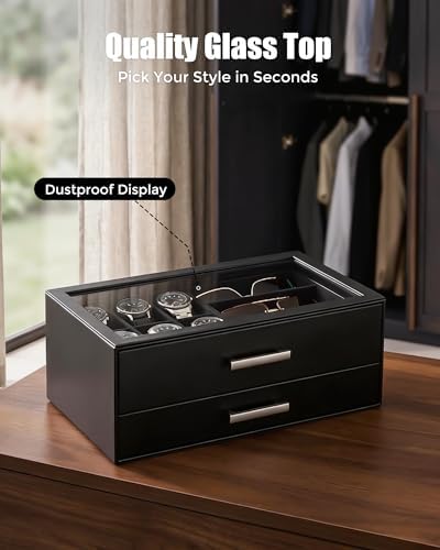 ProCase Watch Case, Mens Jewelry Box for 6 Watch & 5 Sunglasses -Black - Image 6