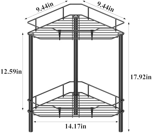 HuggieGems Metal Floor Standing Corner Shower Caddy, Black, 2 Tier - Image 7