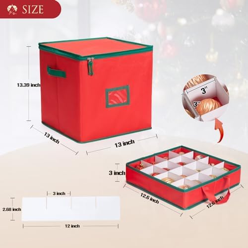 Christmas Ornament Storage Box Containers Holiday Decoration Organizer, Christmas Ball Accessories Holder with Adjustable Dividers, 4 Removable Trays, Zippered Closure, 600D Oxford 13x13x13.39 - Image 6
