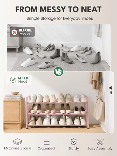 Bumusty 3 Tier Expandable Shoe Rack for Closet, Pink - Image 7