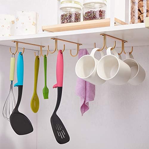 FOMANSH Mug Rack Under Cabinet - Coffee Cup Holder, 8 Mugs Hooks Under Shelf, Display Hanging Cups Drying Hook for Bar Kitchen Utensils Gold - Image 7