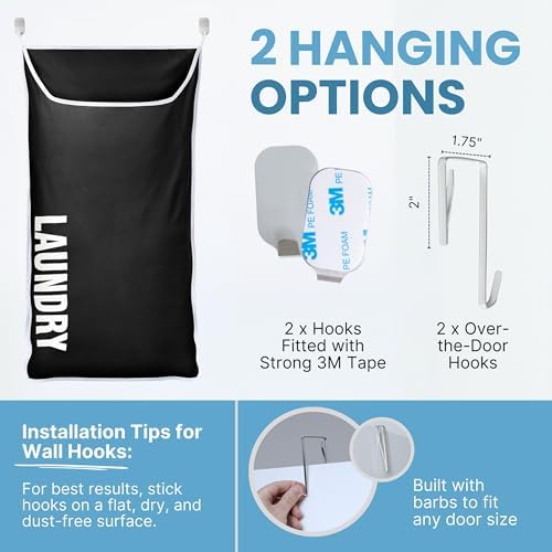 Hanging Laundry Hamper Bag XL 40x22", Space Saving over the Door Storage Bags, Behind the Door Hampers for Dirty Clothes & Wall Mounted Basket for Bathroom, Organizer for Small Room Spaces RV - Image 6