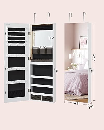 SONGMICS Mirror Jewelry Cabinet Armoire, Wall or Door Mounted, Lockable - Image 6