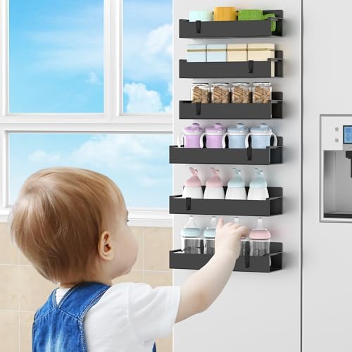 HuggieGems 6 Pack Black Magnetic Spice Rack Organizer for Refrigerator - Image 7