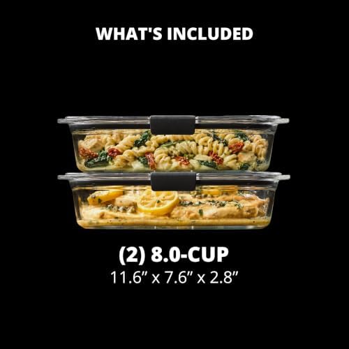 Rubbermaid Brilliance Glass Food Storage Containers, 8 Cup, Set of 2, BPA-Free, Leak-Proof, Clear - Image 6