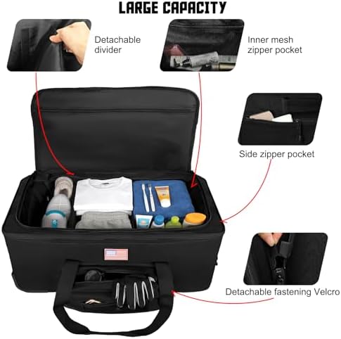 150L Large Rolling Duffle Bag with Wheels, Heavy Duty 32'' Tri-Wheel Gear Hauler for Camping,Moving Sports Equipment,Military & Airline Checked Bag Approved,Black - Image 7