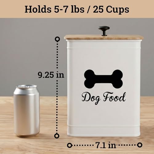 Metal Dog Food Container 5-7lb, 25 Cup w/ Airtight Bamboo Lid, Metal Handle - Image 6