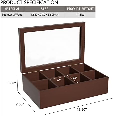 Alsonerbay Wooden Tea Box Organizer with Lid & 8-Compartment, Walnut - Image 7