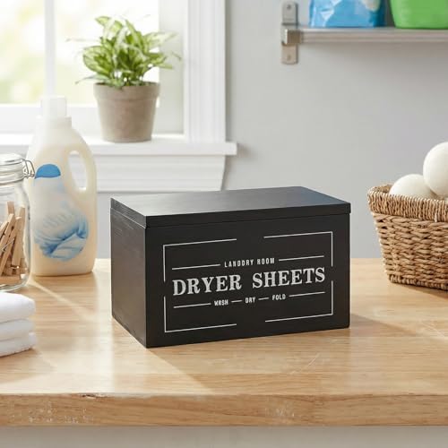Wooden Dryer Sheet Dispenser with Lid - Black Rustic Farmhouse Laundry Room Organization & Storage Container for Fabric Softener Sheets - Image 7
