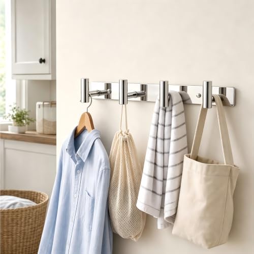 Wall Mounted Coat Rack-4 Hooks, Heavy Duty Stainless Steel Wall Hooks for Towel Coat Bag, Hat Rack Hanger Coat Hooks Towel Racks for Bathroom Entryway Kitchen Hotel (Glossy Chrome, 1 Pack) - Image 6