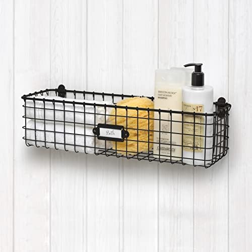 Spectrum Wall Mounted Wire Basket with Label Matte Black, Vintage Wire Basket Wall Mount Organizer for Kitchen Bathroom Laundry Pantry, Durable Steel Wall Mount Storage Basket - Image 3