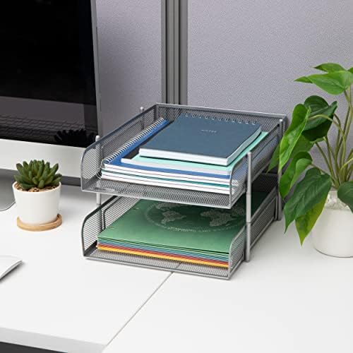 Mind Reader Stackable Paper Tray, Desktop Organizer, File Storage, Office, Metal Mesh, 2 Pc, Silver - Image 6