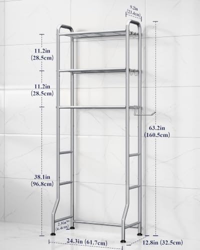 Kitsure Over Toilet Storage Rack, 63.2" H Space-Saving, Holder & Hooks - Image 2