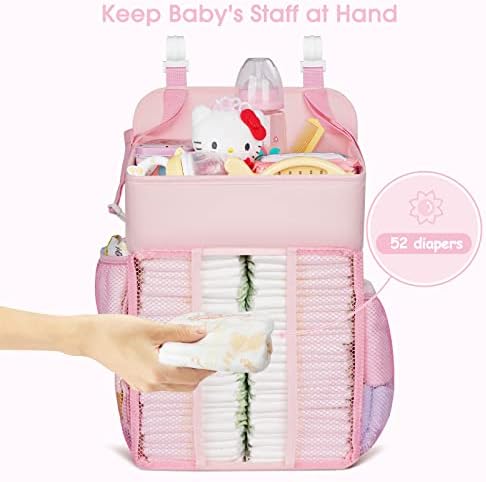 Maliton Hanging Diaper Caddy Nursery Caddy Organizer Hold 50+ Diapers,Pink - Image 7