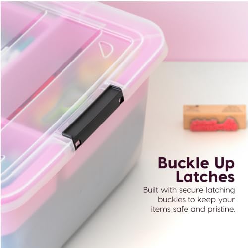 IRIS USA 18 Quart Craft Storage Organizer with Pink Removable Tray - Image 7