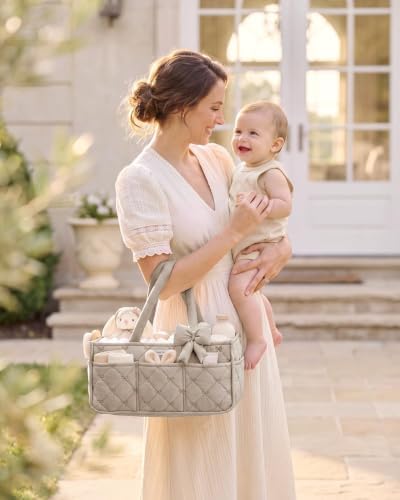 Blissful Diary Baby Diaper Caddy Organizer, Nursery Basket, Bow Sand - Image 7