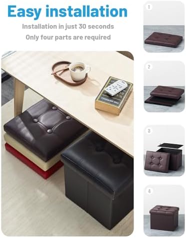 AmasSmile Ottoman with Storage,Folding Chest, 16" Leather,Brown 2 Pack - Image 7