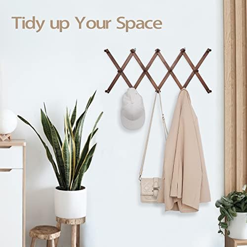SCUNDA 16 inch High Accordion Wall Hanger with 14 Hooks, Wooden Wall Expandable Coat Rack for Coat, Hats, Baseball Caps, Coffee Mug, Jewelry - Image 6