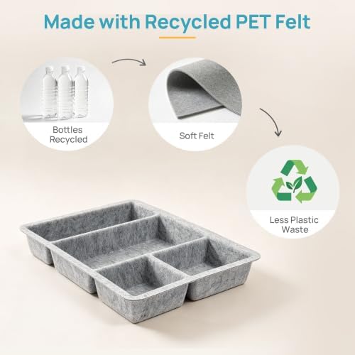 Vtopmart 1Pack-4Compartment Felt Desk Drawer Organize Storage Bins, Grey - Image 7