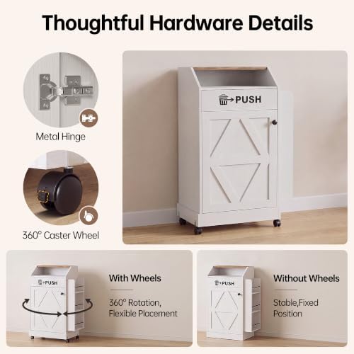 YESHOMY 13 Gallon Kitchen Trash Can Cabinet with Push Door (White) - Image 7