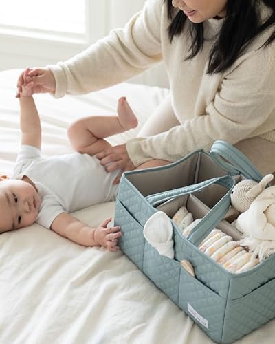 Lily Miles Baby Diaper Caddy Organizer, Quilted Nursery Storage Basket for Newborn Essentials and Diaper Changing Station, Gift for Baby Shower and Registry Must-Have (Willow Green) - Image 6