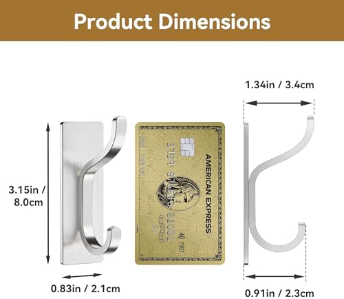 Adhesive Wall Hooks for Towel/Coat,13Lb Stick-On Hook,Brushed Silver 4 Pack - Image 7