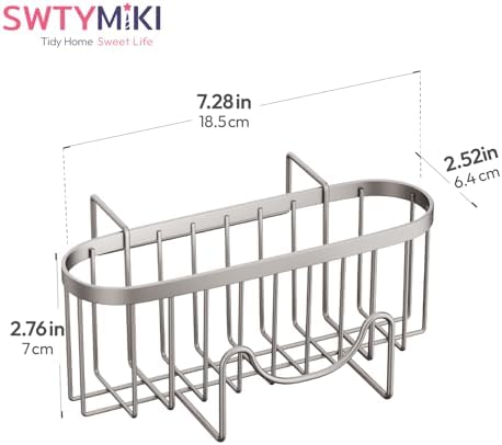 SWTYMIKI Sponge Holder for Kitchen Sink - Movable Kitchen Sink Caddy with M Hook Stainless Steel Hanging Sponges Caddy Organizer in Double Bowl Sinks Depth>3.15in, Middle Divider<1.5in, Sand Nickel L - Image 7