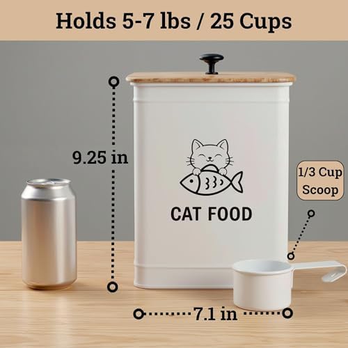 Metal Cat Food Container with Scoop 5-7 lb (25 Cup), w/ Airtight Bamboo Lid - Image 6