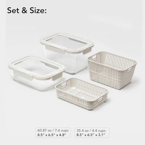 GENICOOK Glass Produce Storage Containers for Fridge, 2-Set – Airtight Fruit & Vegetable Containers with Removable Colanders, Flexible Silicone Lids,LeakProof, BPA-Free Borosilicate Glass - Image 6