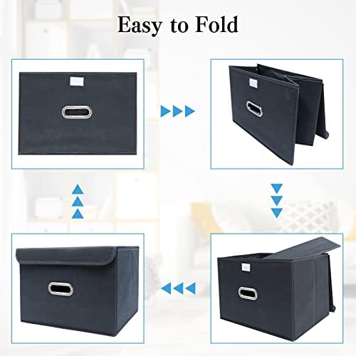 STOREONE Fabric Storage Cube Bins Foldable Organizer Container Collapsible Basket with Lids and Metal Handles, for Home, Bedroom, Closet 6 Pcs (Grey) - Image 6